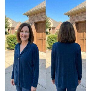 Chico's Travelers Blue Slinky Knit Jacket Cardigan One Button Size 3 XL 16 Vtg